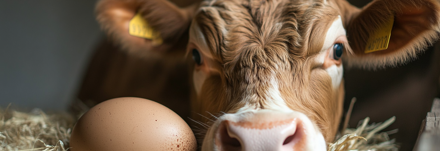 Photo prise par Lucie d'une vache couvant son oeuf. (Génération par IA of course).