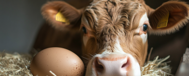 Photo prise par Lucie d'une vache couvant son oeuf. (Génération par IA of course).