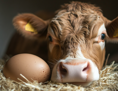 Photo prise par Lucie d'une vache couvant son oeuf. (Génération par IA of course).